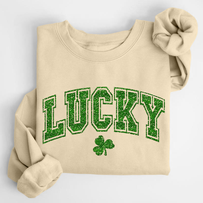 St. Patrick's Day Lucky Clover Print Crew Neck Sweatshirt - Apricot - US16-18(2XL) - image 4