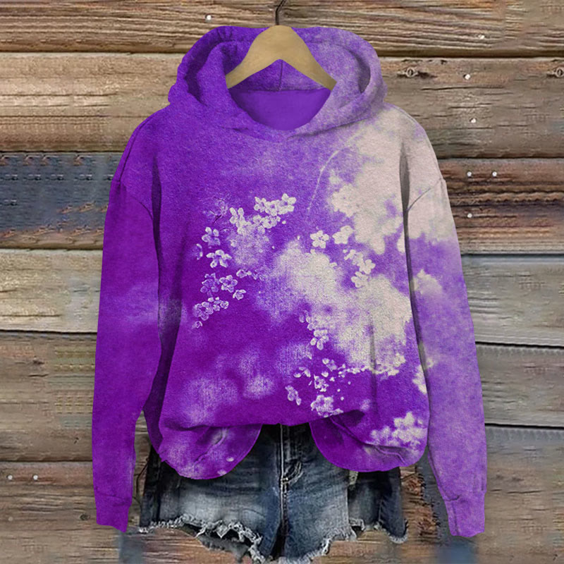 Gradient Dye Floral Print Long Sleeve Hoodie - Purple - US44-46(8XL) - image 3