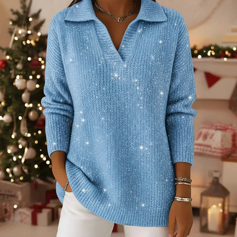 Starry Sky Collared Long Sleeved Sweater - Sky Blue - 5XL - image 5