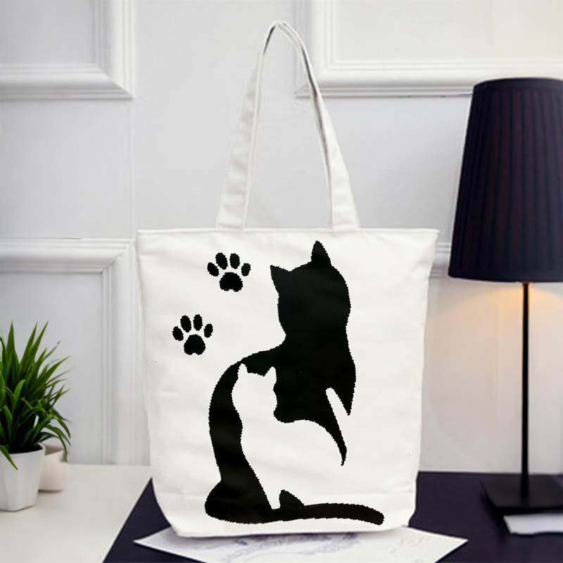 Funny Cat And Shadow Footprint Art Print Bag - White - one size - image 2