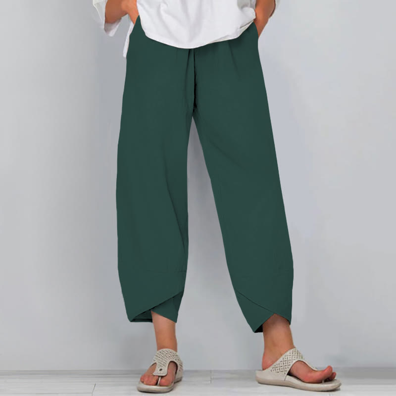 Casual Solid Color Women's Pants - Dark Green - 8XL - image 3