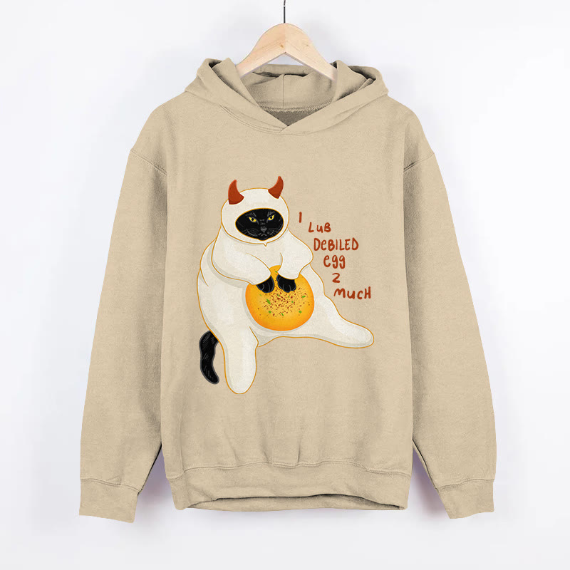 Unisex Devil Cat And Devil Egg Humor Pattern Long Sleeved Hoodie - Apricot - US44-46(8XL) - image 3