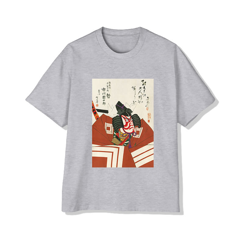 Ukiyo-e Samurai Art Print Short Sleeved Crew Neck T-shirt - Grey - 2XL - image 4