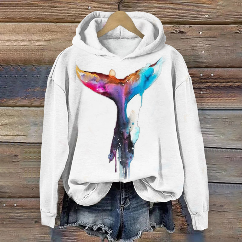 Abstract Watercolor Fish Print Long Sleeve Hoodie - White - 8XL - image 1