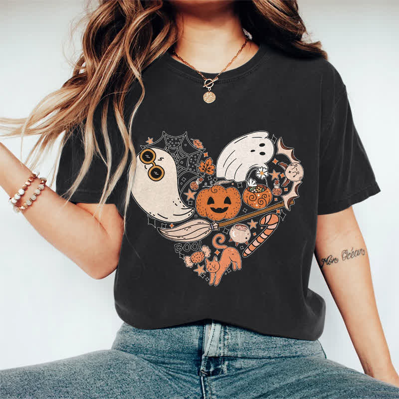 100% Cotton Halloween Elements Heart Art T-shirt - Black - 2XL - image 6