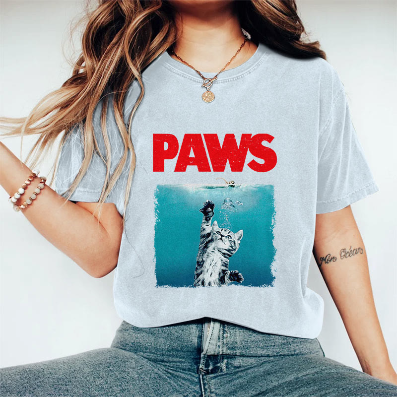 100% Cotton Paws Kitten Jaws Cute Cat Fun T-shirt - Blue - 2XL - image 8