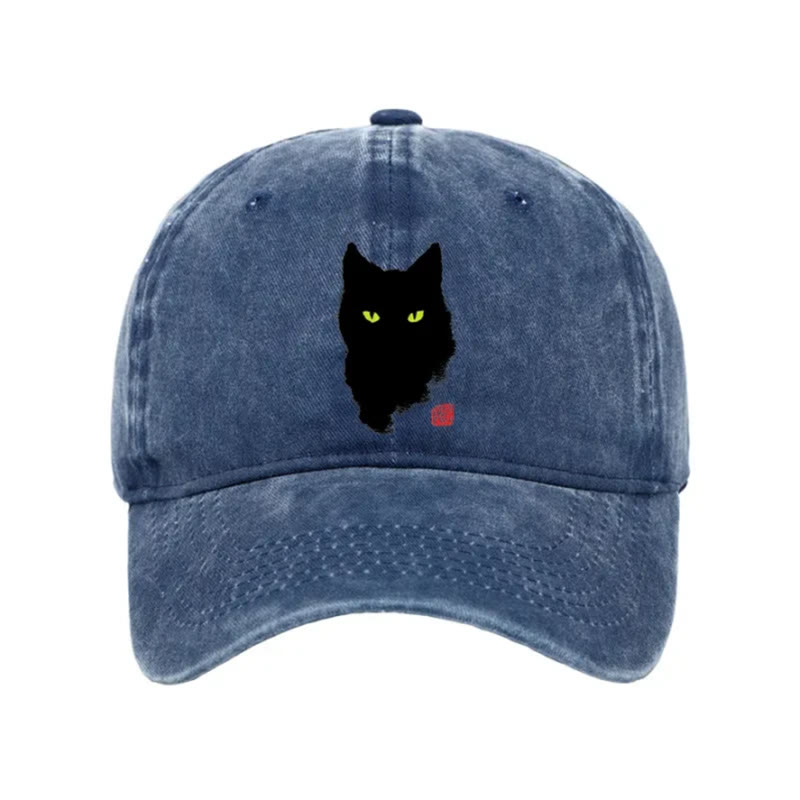 Unisex 100% Cotton Cat Sharp Gaze Vintage Print Cap - Blue - one size - image 4