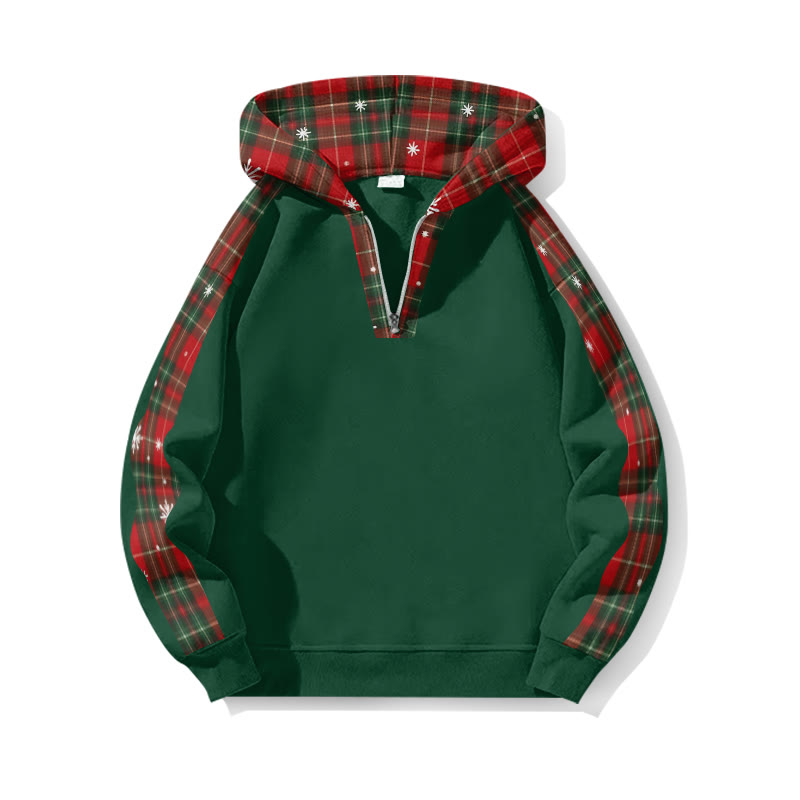 Christmas Snowflake Plaid Patchwork Print Half Zip Hoodie - Green - US32-34(5XL) - image 4