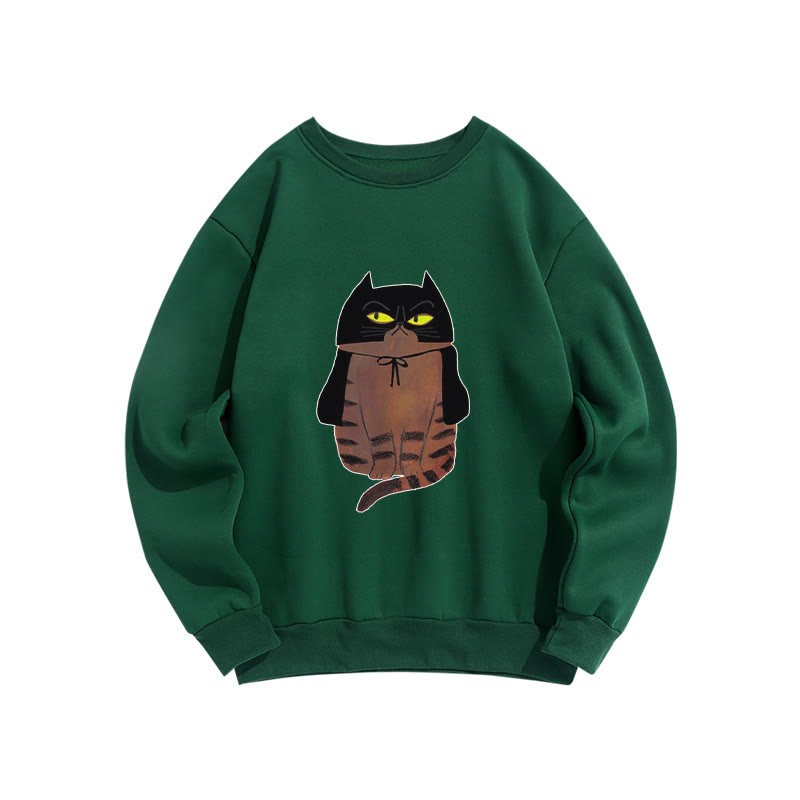 Vintage Funny Owl Cat Print Crew Neck Sweatshirt - Green - US16-18(2XL) - image 7