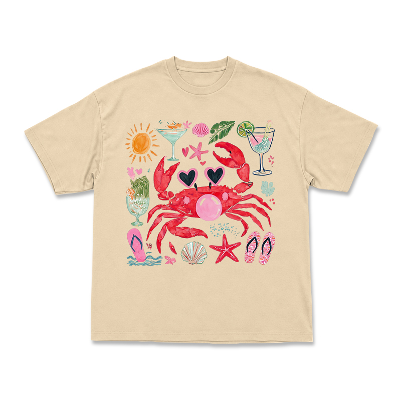 Coastal Crab Watercolor Graphic T-Shirt - Apricot - US16-18(2XL) - image 12
