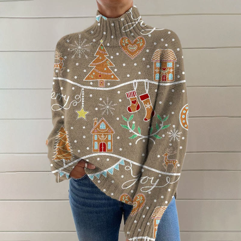 Vintage Christmas Cookies Print Turtleneck Pullover Sweater - image 2