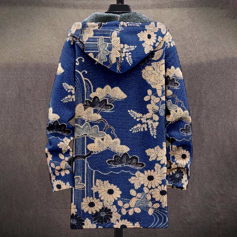 Retro Floral And Cloud Pattern Print Unisex Plush Thick Long-sleeved Fleece Jacket Coat - image 4
