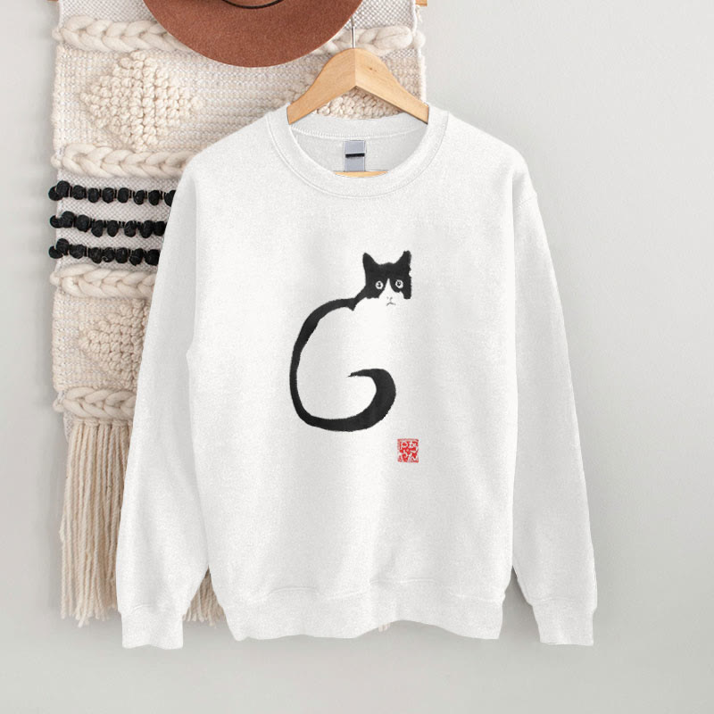 100% Cotton Japanese Neko Print Casual Fleece Sweatshirt