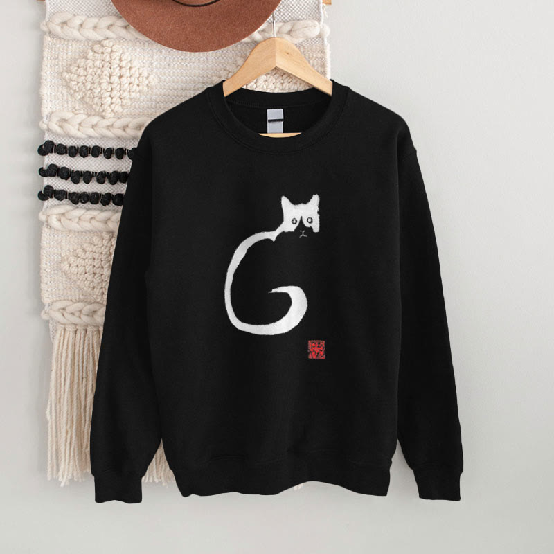 100% Cotton Japanese Neko Print Casual Fleece Sweatshirt