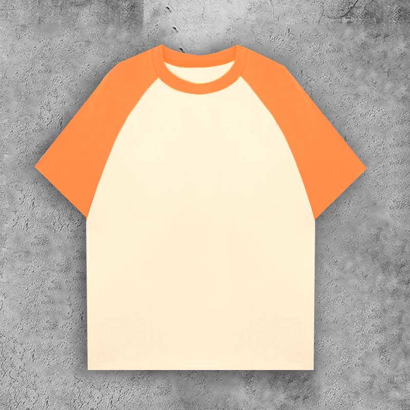100% Cotton Contrast Solid Color Raglan Sleeve T-shirt - Orange+apricot - 3XL - image 9