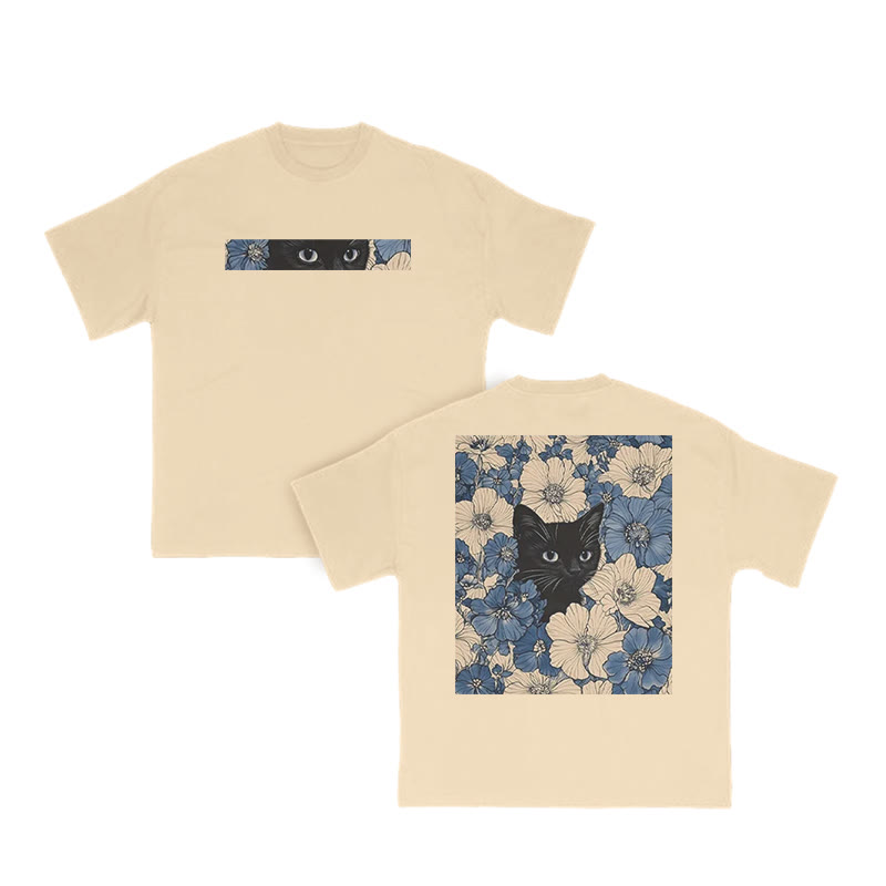 Black Cat In A Patchwork Flower Field Print T-shirt - Apricot - US16-18(2XL) - image 6