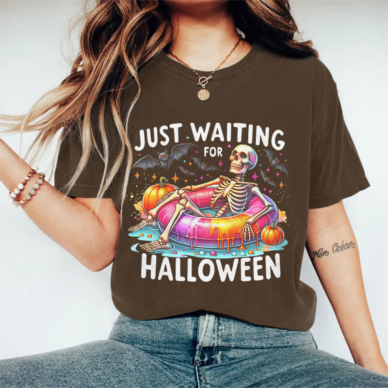 100% Cotton Just Waiting For Halloween Art Print T-Shirt - Coffee - 2XL - image 4
