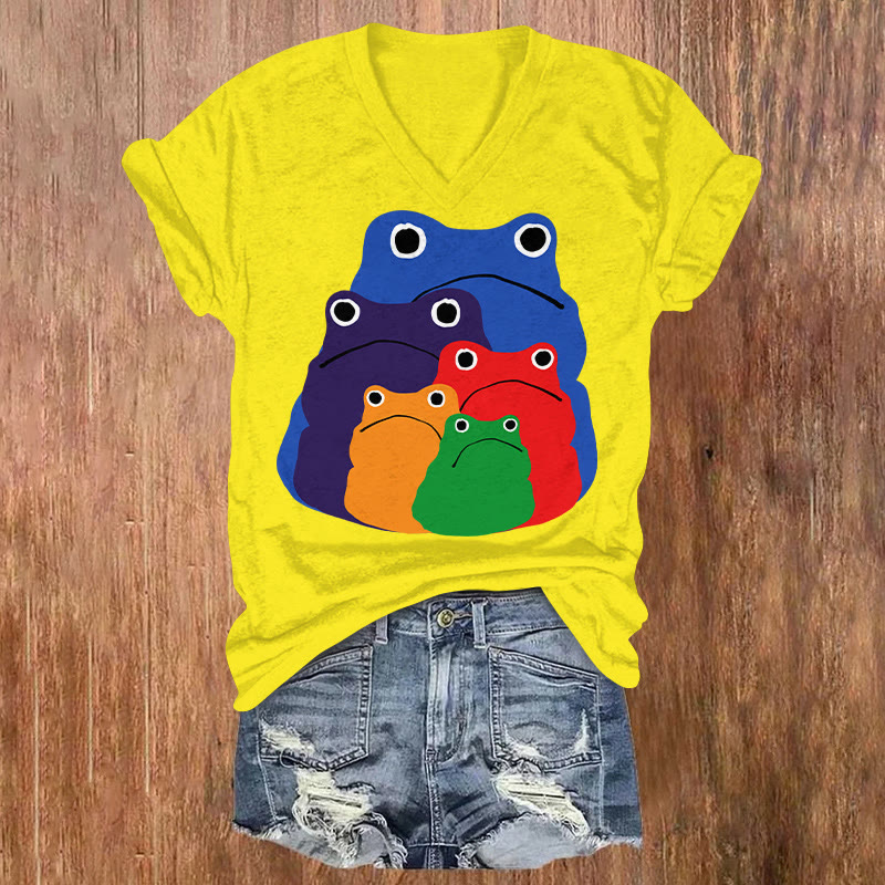 Cascading Rainbow Japanese Frog Print T-shirt - Yellow - US32-34(5XL) - image 3