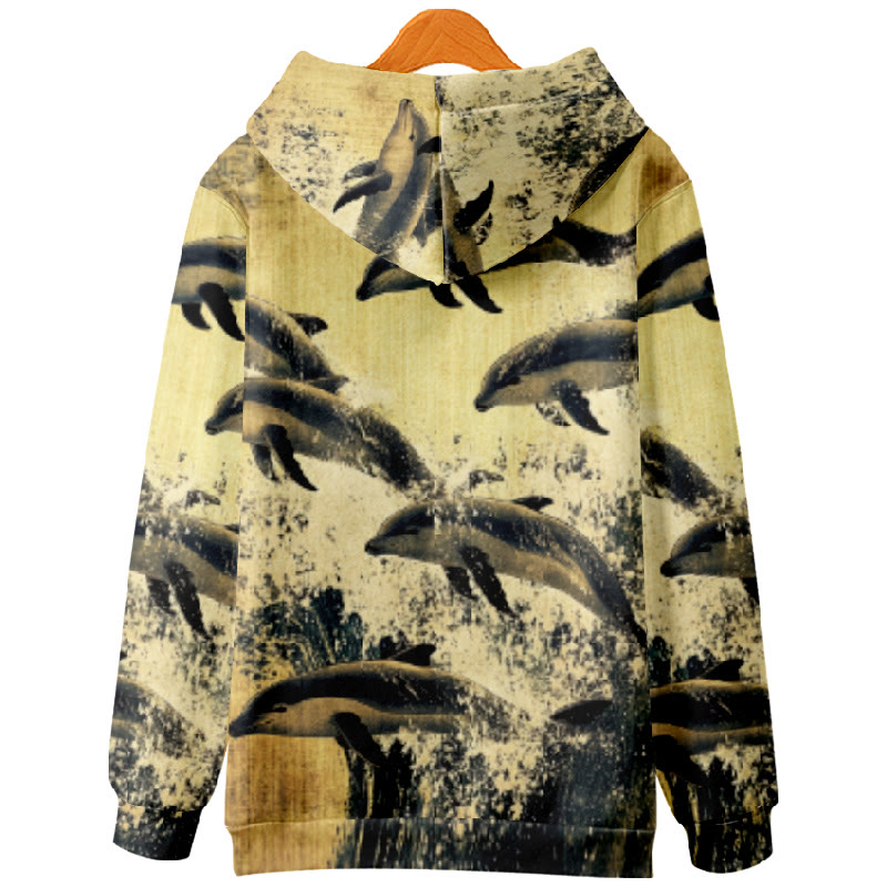 Women's Japanese Cute ocean dolphin Art print Long Sleeve Hoodie - image 2