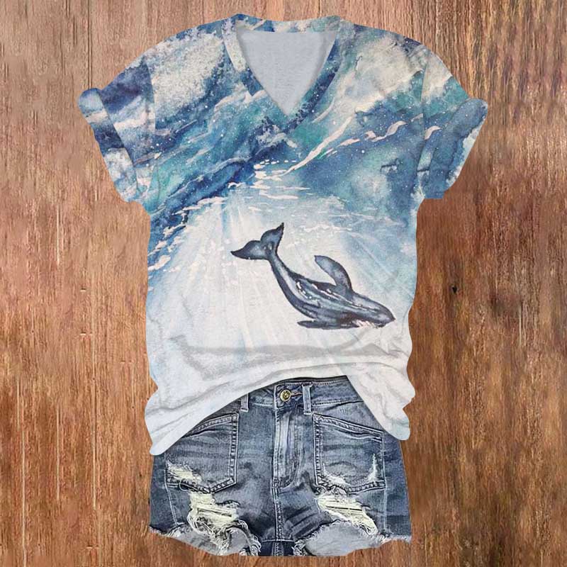 Creative Dolphin Art Print T-shirt - Blue - 5XL - image 1