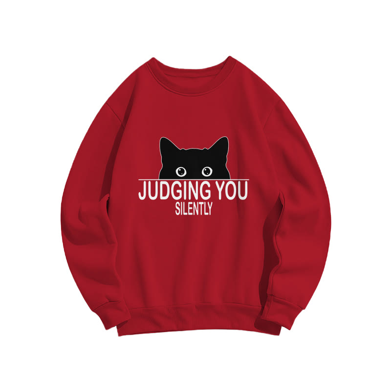Unisex Cat Judge You Silently Disdain Print Long Sleeve Crew Neck Sweatshirt - Red - US16-18(2XL) - image 5
