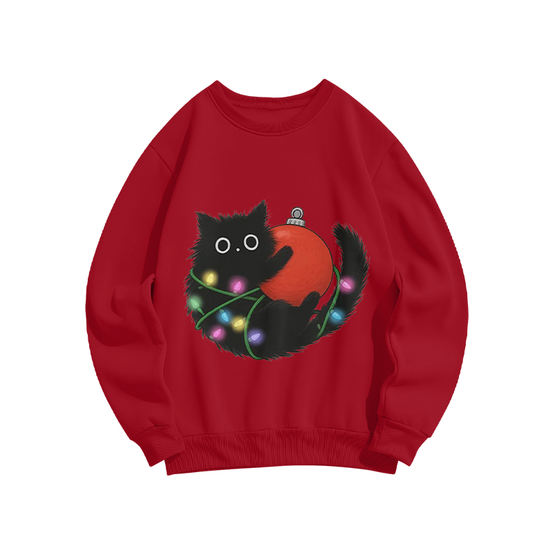 100% Cotton Christmas Kitten Holding Light Bulb Print Crew Neck Sweatshirt - Red - US16-18(2XL) - image 2