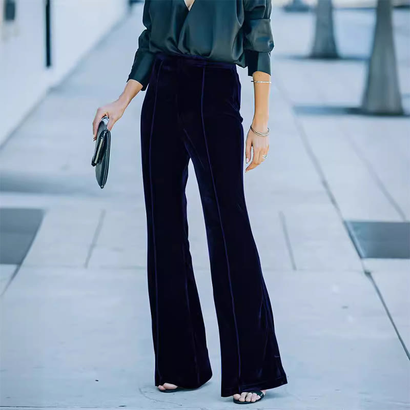 Women's Autumn/Winter High-Waisted Flared Wide-Leg Velvet Casual Pants - Black - 2XL - image 4