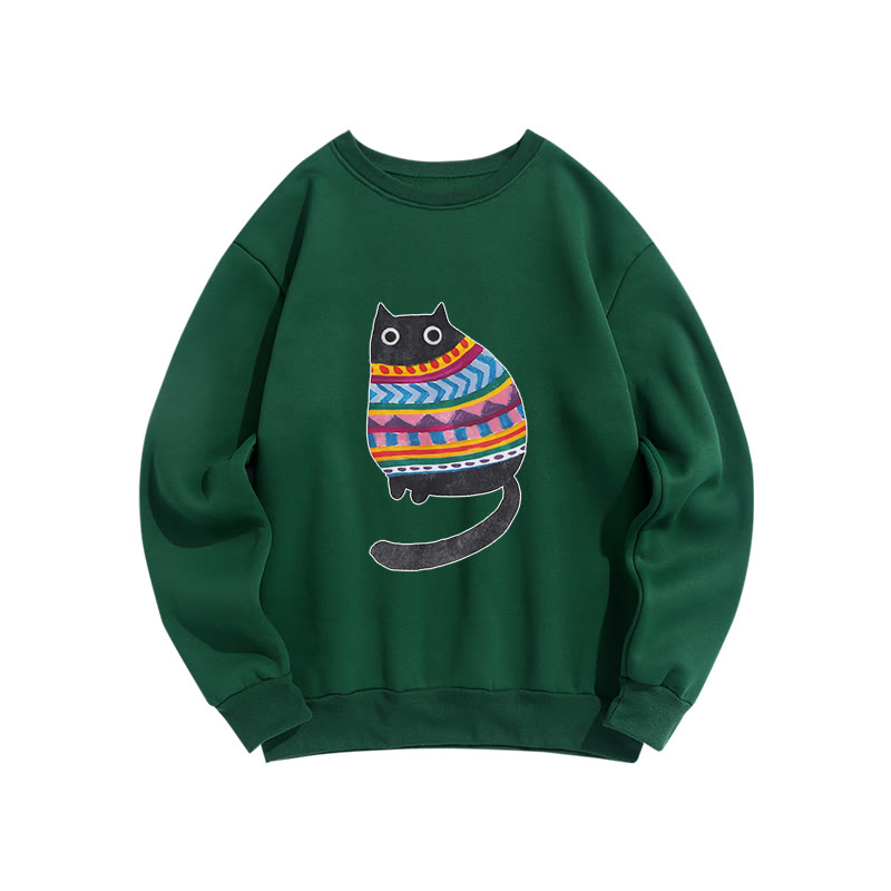 Lovely Watercolor Painting Cat Print Crew Neck Sweatshirt - Green - US16-18(2XL) - image 7