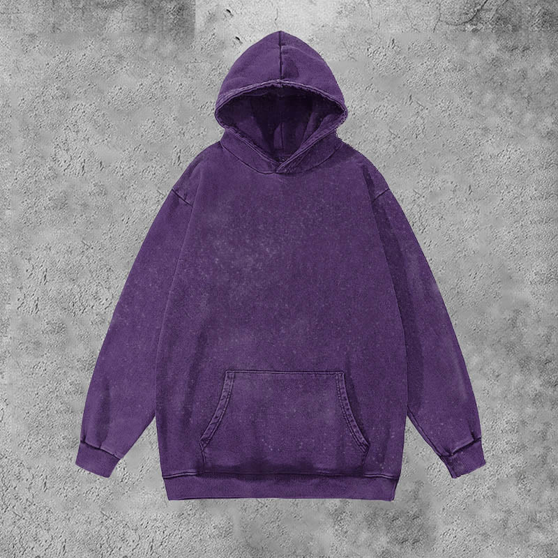 Unisex 100% Cotton Solid Color Washed Hoodie  - Purple - 3XL - image 3
