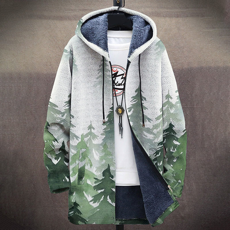 Foggy Forest Print Unisex Plush Thick Long-sleeved Fleece Jacket Coat - image 2