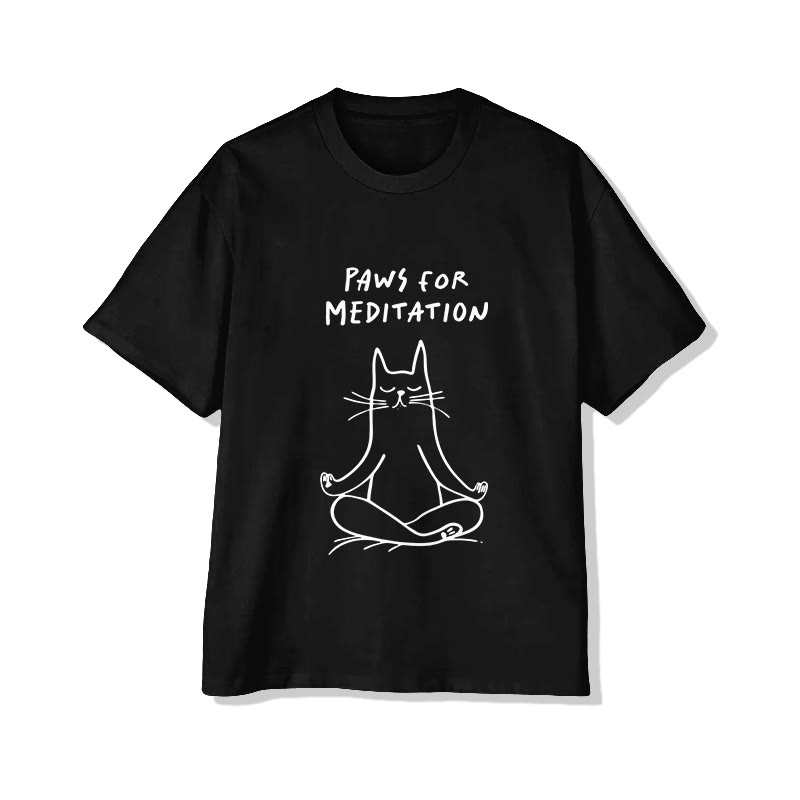 Unisex Paws For Meditation Pattern Short Sleeved Crew Neck T-Shirt - Black - 2XL - image 4