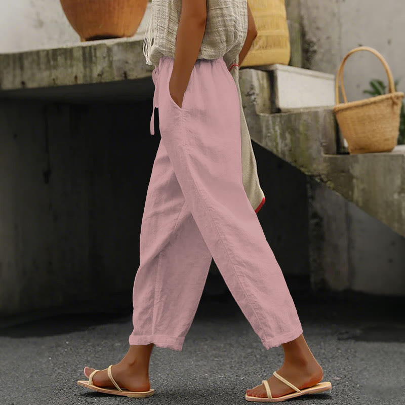 Women's Solid Color Casual Pocket Pants  - Pink - 5XL - image 5