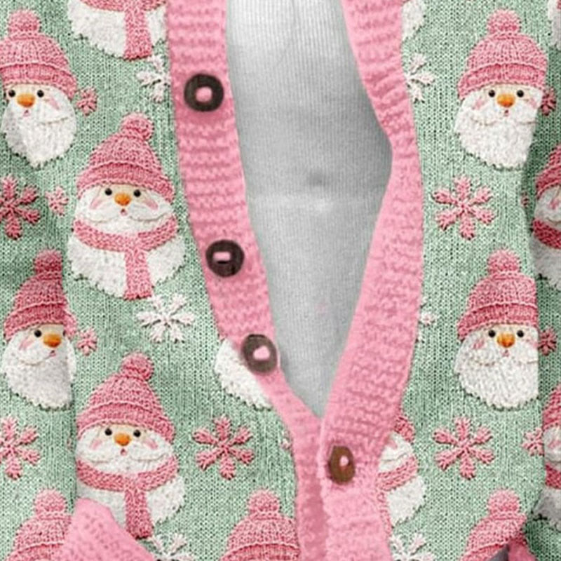 Women's Lovely Christmas Santa Snow Art Print Buttoned Cardigan Sweater - image 3