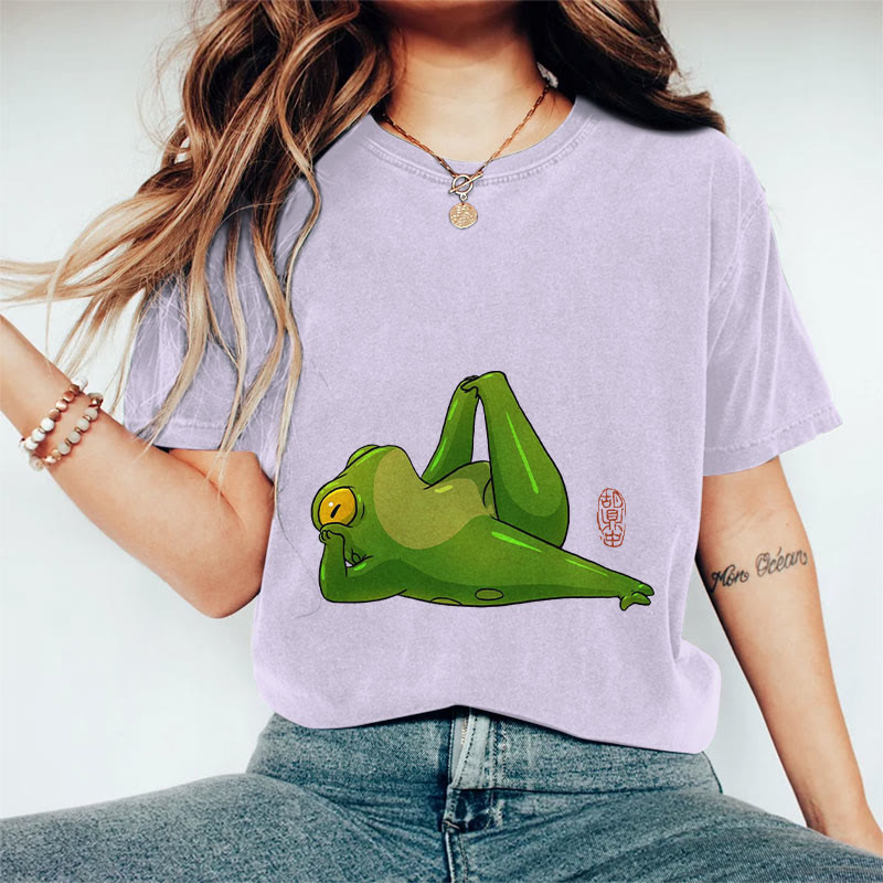 100% Cotton Frog Doing Yoga Art Print Casual T-shirt - Purple - 2XL - image 9