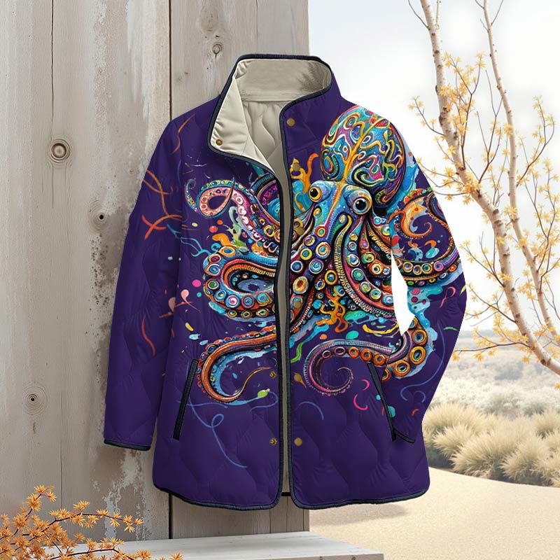 Vintage Rainbow Octopus Art Print Outerwear Jackets - Purple - 4XL - image 5