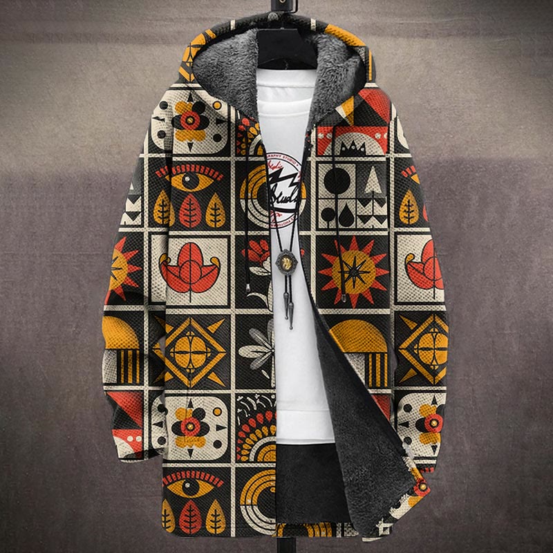 Vintage Ethnic Totem Print Unisex Plush Thick Long-sleeved Fleece Jacket Coat - image 2
