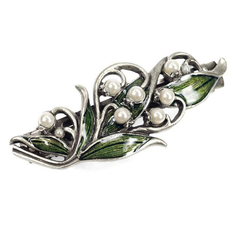 Women's Elegant Enamel Green Leaf Pearl Hollow Hairpin - image 5