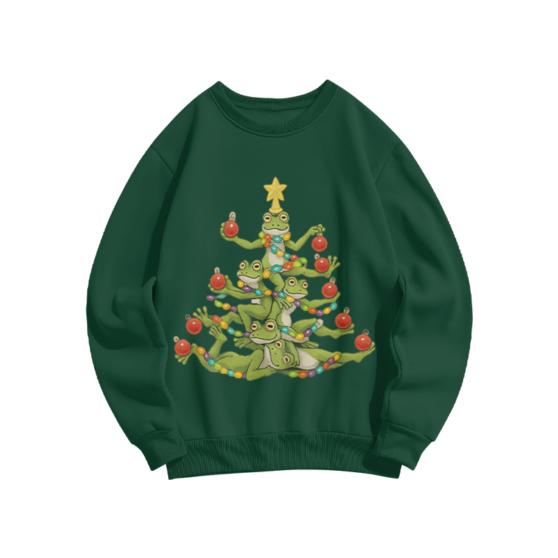 100% Cotton Funny Frog Christmas Tree Print Crew Neck Sweatshirt - Green - US16-18(2XL) - image 2