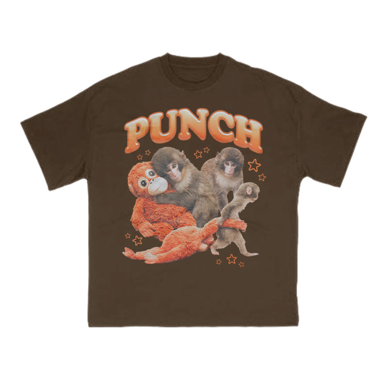 Cute Monkey Punch Print T-shirt - Coffee - US16-18(2XL) - image 6