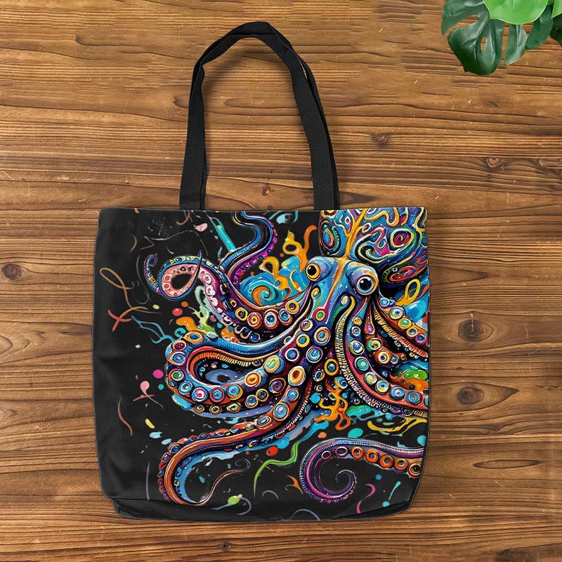 Vintage Rainbow Octopus Art Print Bag - Black - one size - image 5
