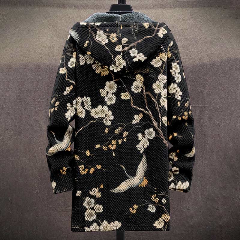 Retro Cherry Blossom Elegance Print Unisex Plush Thick Long-sleeved Fleece Jacket Coat - image 4