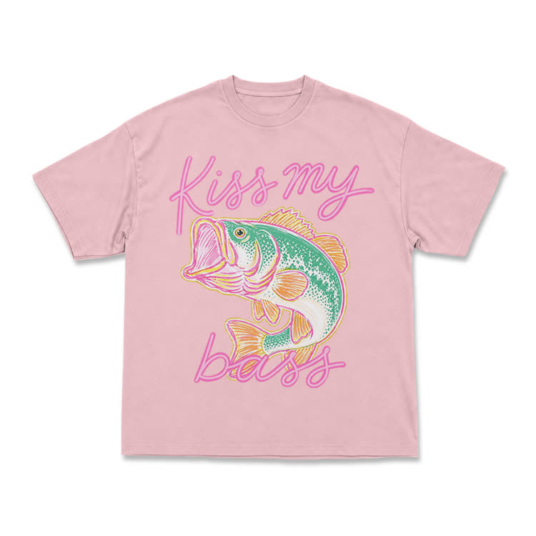 Casual Kiss My Bass Fish Graphic T-Shirt - Pink - US16-18(2XL) - image 3