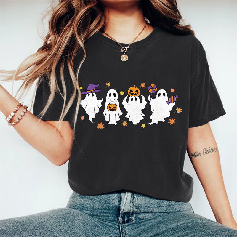 100% Cotton Halloween Dancing Ghost Art Print T-shirt - Black - 2XL - image 6