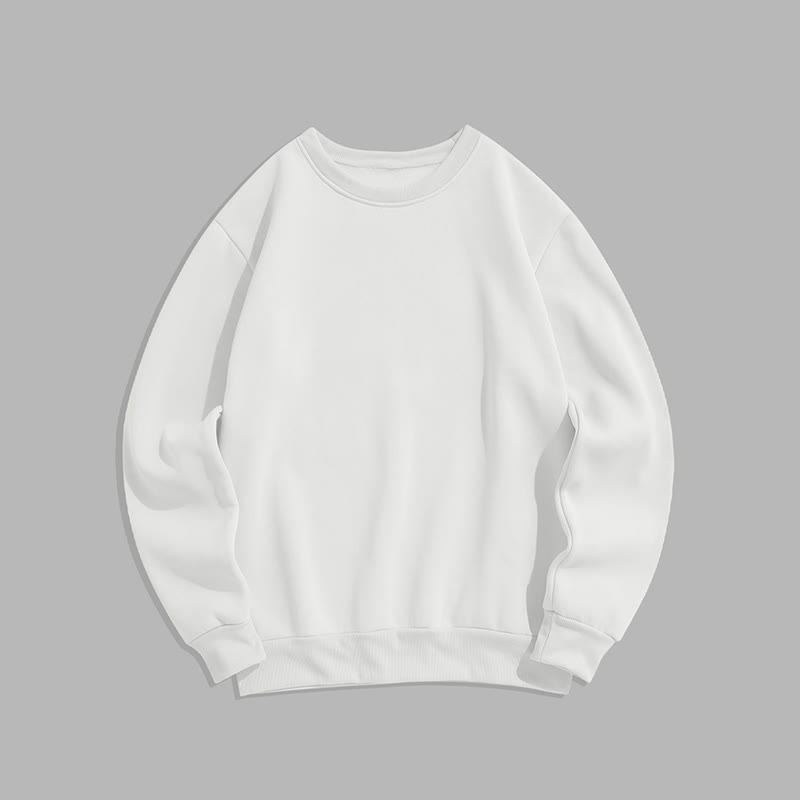 100% Cotton Solid Color Round Neck Casual Fleece Sweatshirt - White - 2XL - image 14