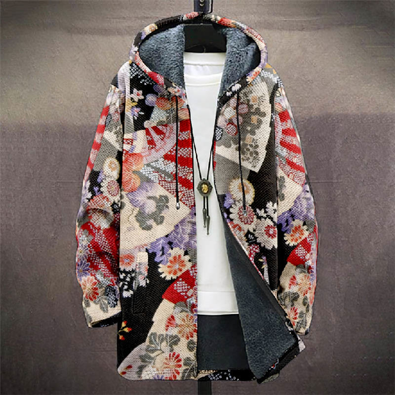Japanese Oil Painting Colorful Floral Print Unisex Plush Thick Long-sleeved Fleece Jacket Coat - image 2
