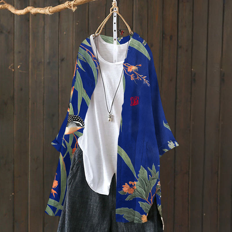Japanese Vintage Little Bird Pattern Print Cardigan - image 10