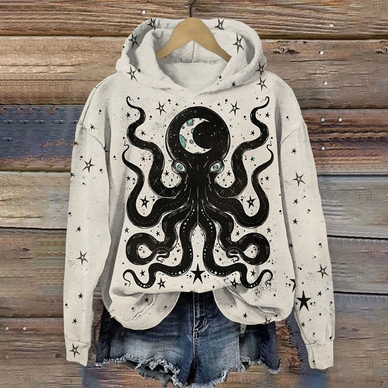 Celestial Octopus Art Print Casual Hoodie - Khaki - 8XL - image 1