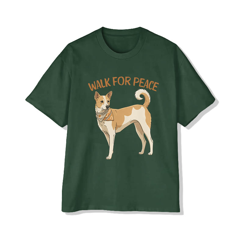 Unisex Walk For Peace Aloka Dog Pattern Cotton Print T-shirt - Green - US20-22(3XL) - image 4