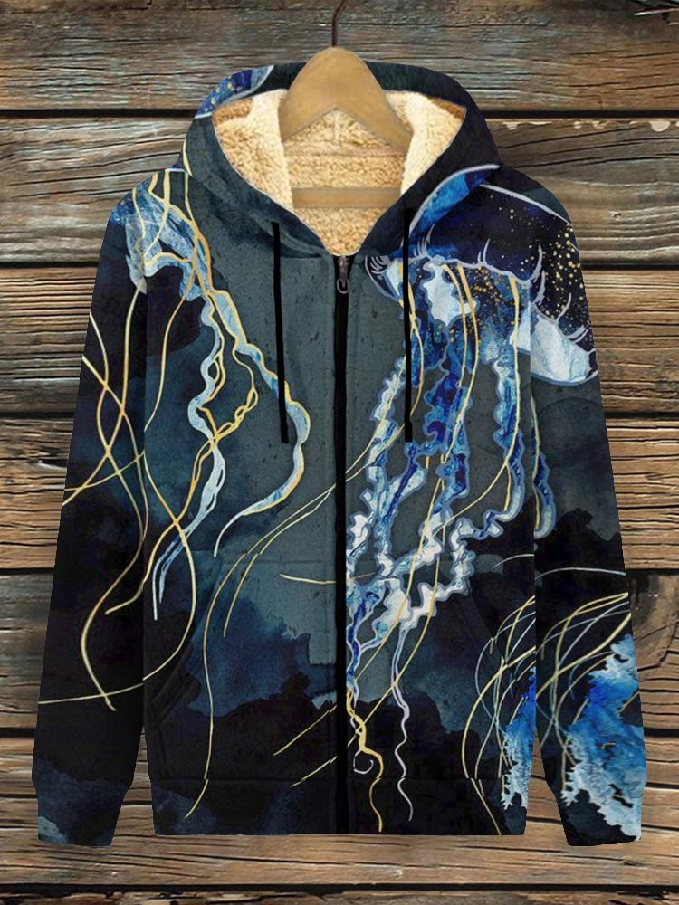 Metallic Ocean Jellyfish Art Print Fleece Jacket