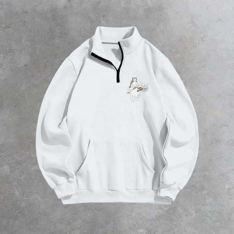 Unisex Fun Cat Tattoo Lounge  Print Zip Sweatshirt - image 7